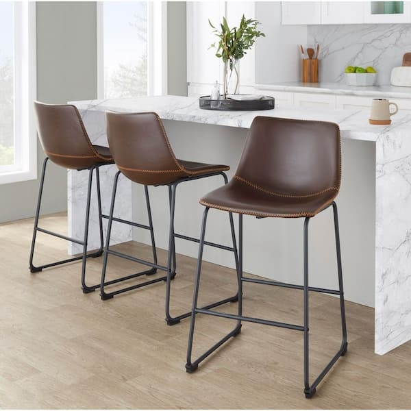 Counter Stool with Orange Contrast Stitching and Black Sled Base