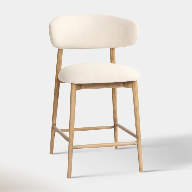 Counter Stool with Wrap-Around Curved Backrest Cream Upholstery Wood