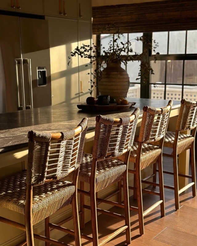 Counter Stool Woven Backrest Seat Organic Modern Kitchen Island Seating