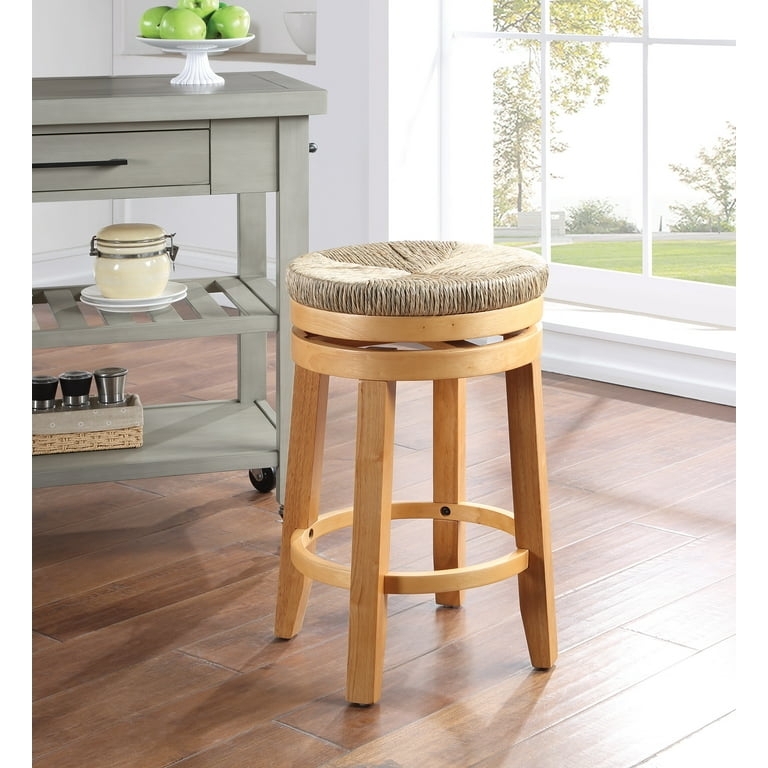 Counter Stool Woven Seagrass Seat Natural Wood Tone Coastal Kitchen