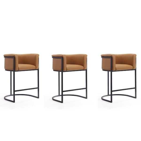 Counter Stool Wrap-Around Arms Camel Black Metal Sled Base