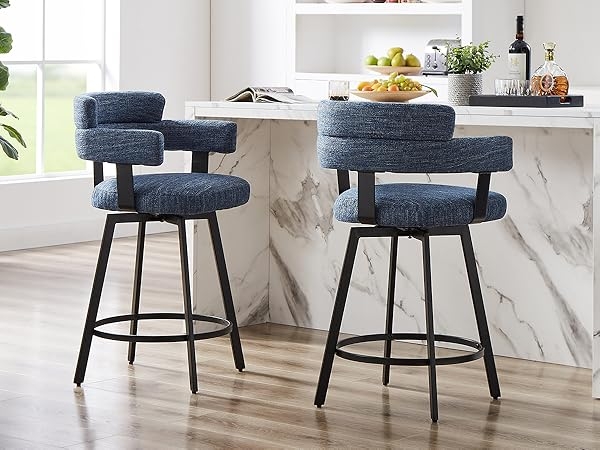 Counter Stool Wrap-Around Back Woven Texture Fabric Swivel Modern