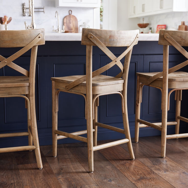 Counter Stool X-Back Distressed Wood Farmhouse Bistro Style