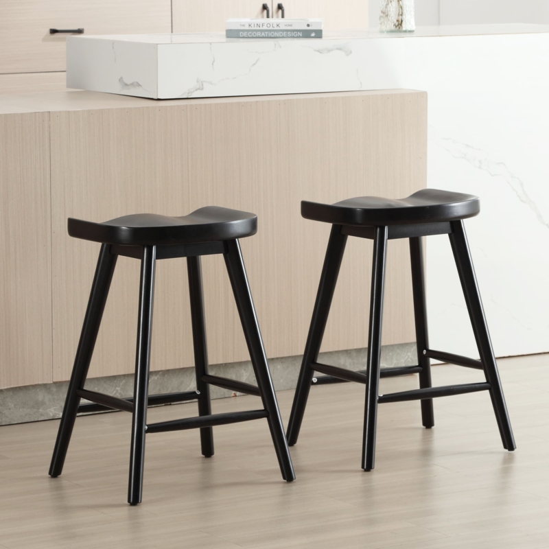 Counter Stools Backless Profile Saddle Seat Matte Black Minimalist