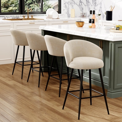 Counter Stools Barrel Back Cream Upholstery Matte Black Legs