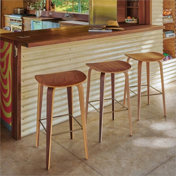 Counter Stools Bent Plywood Curved Seat Tapered Legs Metal Footrest Ring