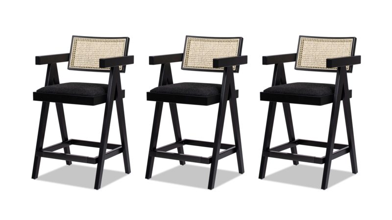 Counter Stools Black A-Frame Woven Webbing Back Modern Cane Seating