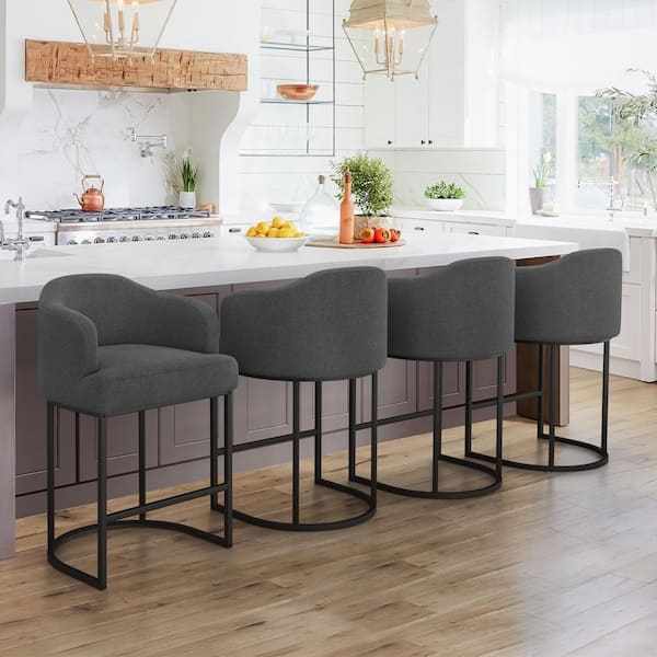 Counter Stools Charcoal Gray Curved Back Black Sled Base Modern Island
