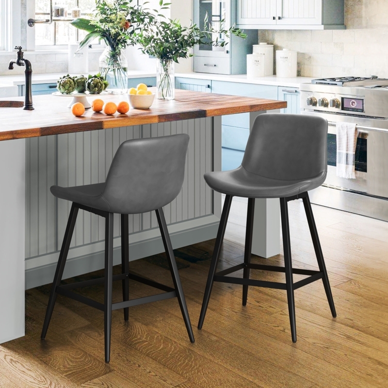 Counter Stools Faux Leather Matte Black Tapered Legs Low Back Kitchen