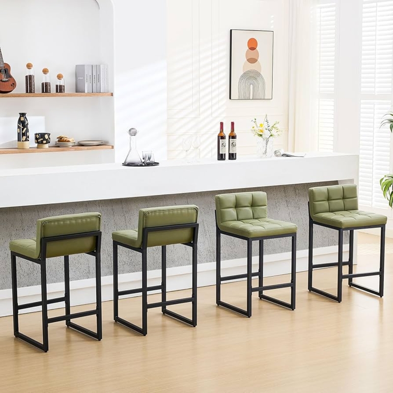 Counter Stools in Avocado Green Black Metal Modern Minimalist