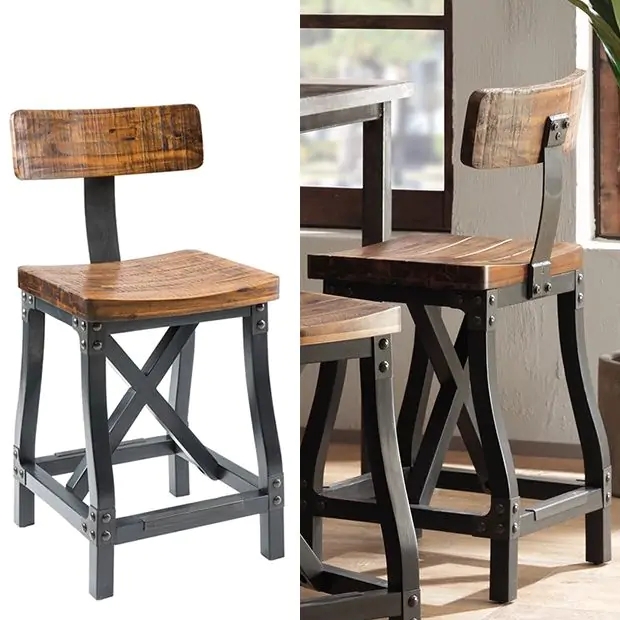 Counter Stools Industrial X Brace Base Distressed Wood Metal