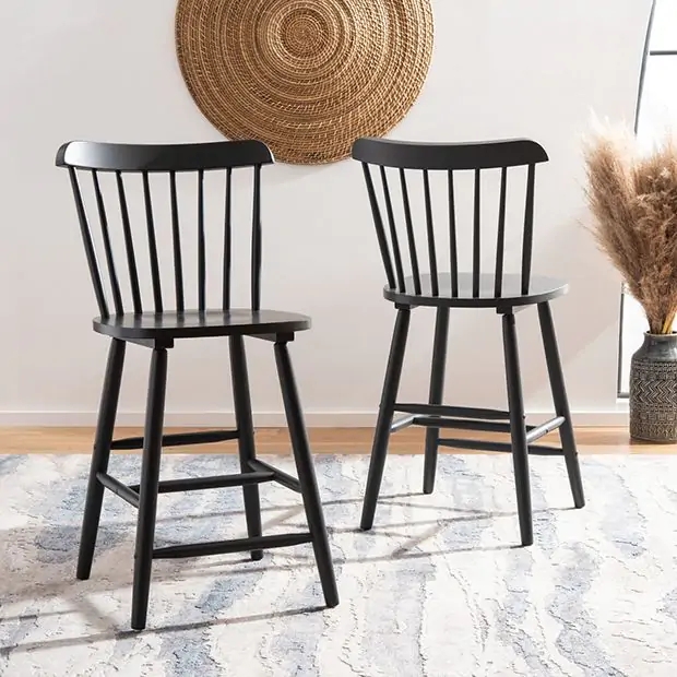 Counter Stools Spindle Back Matte Black Tapered Legs Farmhouse