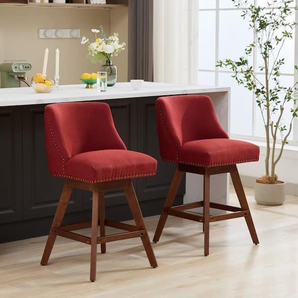 Counter Stools Wine Red Upholstery Nailhead Trim Transitional
