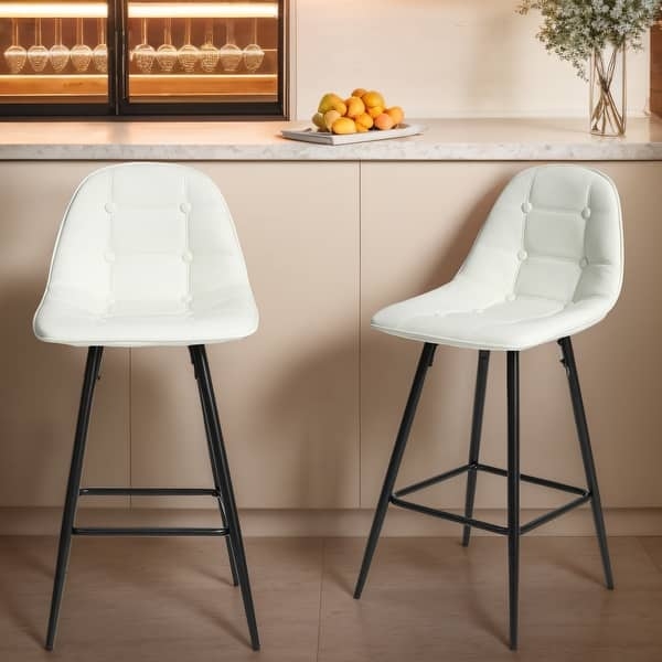 Counter Stools with Button Tufted Back White Matte Black Modern