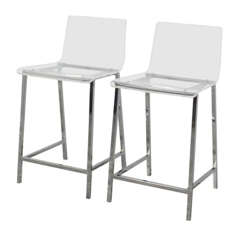 Counter Stools with Contoured Transparent Seat and Chrome Frame