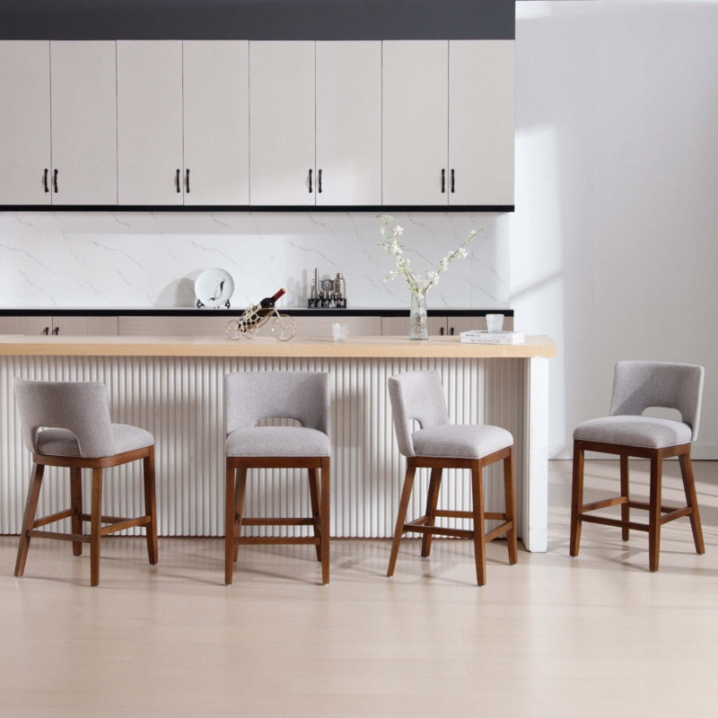 Counter Stools with Cool Blue Upholstery Wood Mid-Century Modern