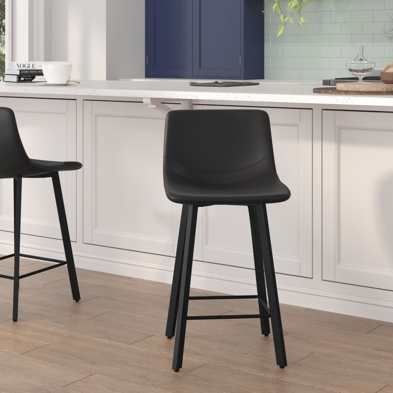Counter Stools with Low Profile Back Black Minimalist Modern