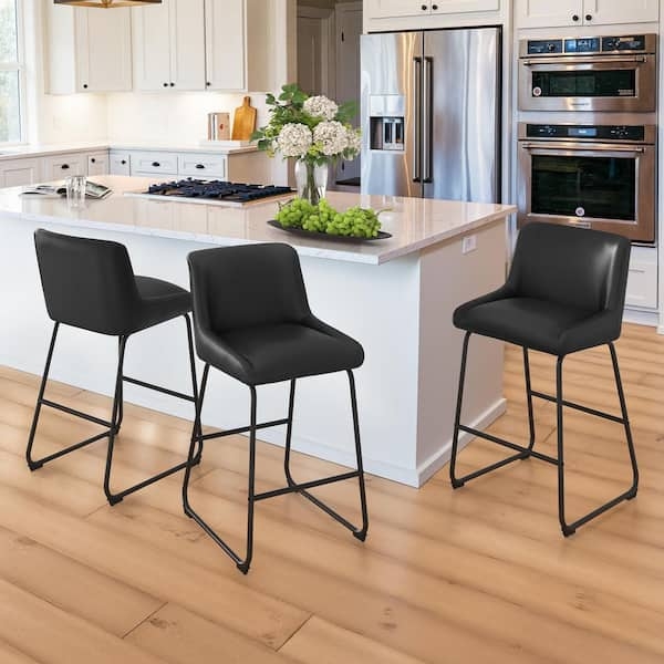 Counter Stools with Matte Black Sled Base and Low Profile Curved Back