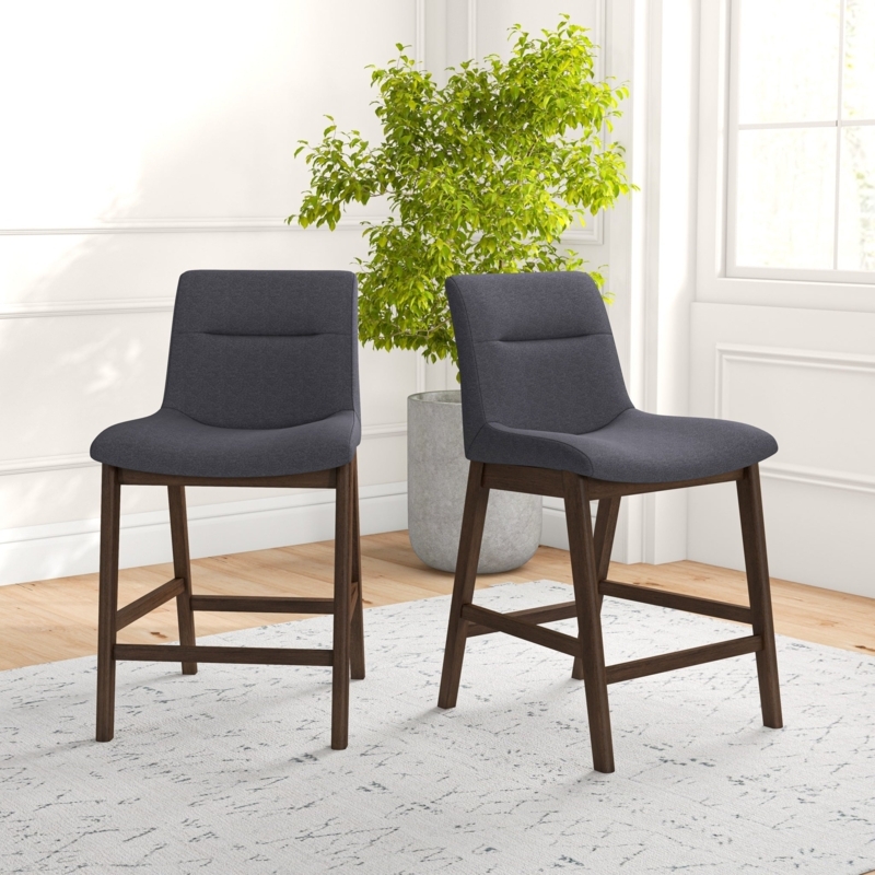 Counter Stools with Tapered Walnut Finish Legs and H-Stretcher Base