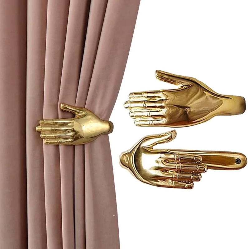 Curtain Holdback featuring Anatomical Hand Design, Surrealist Gold Hooks
