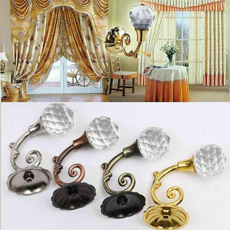 Curtain Holdback Glam Faceted Crystal Ball with Scrolled Metal Arm
