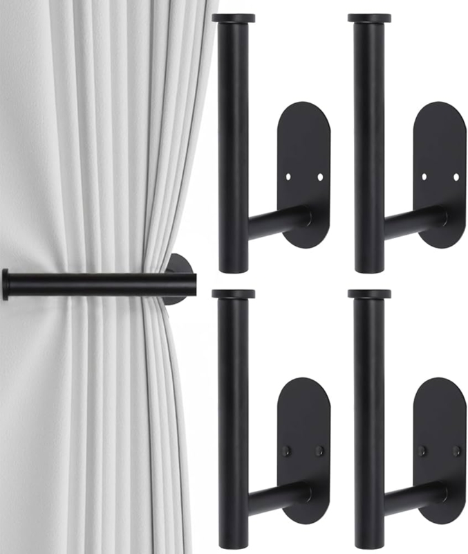 Curtain Holdback L-Shaped Tubular Design, Minimalist Matte Black