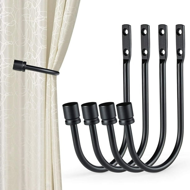 Curtain Holdback Modern Matte Black U-Shaped with Cylindrical Finial