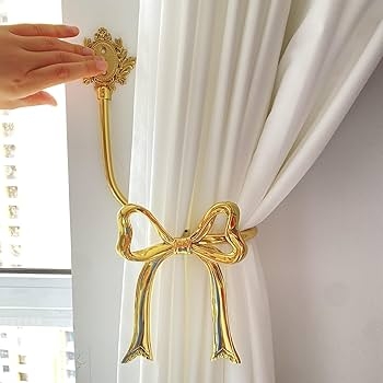 Curtain Holdback, Polished Gold Bow Shape, Regency Style Window Hardware