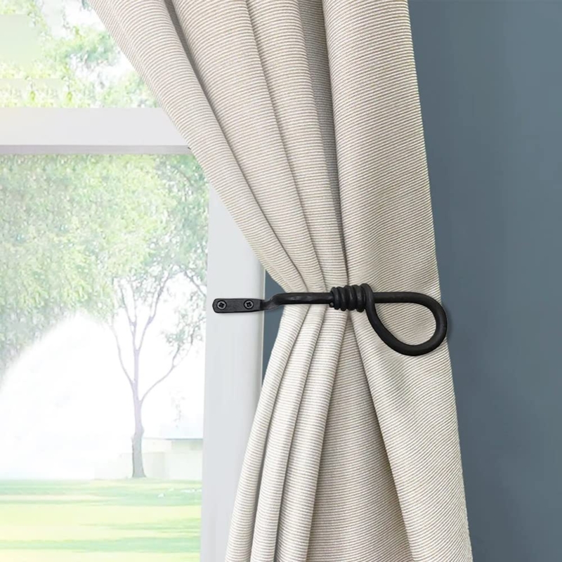 Curtain Holdback: Rustic Wrought Iron Style with Coiled Neck Detail