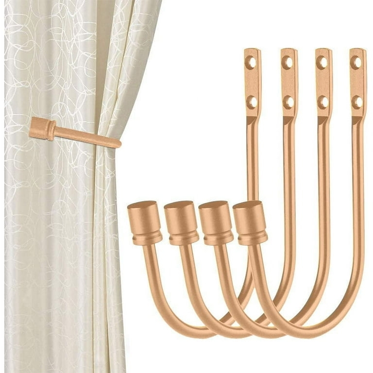 Curtain Holdback Set of Four, U-Shaped Brushed Finish Metal Wall Stays
