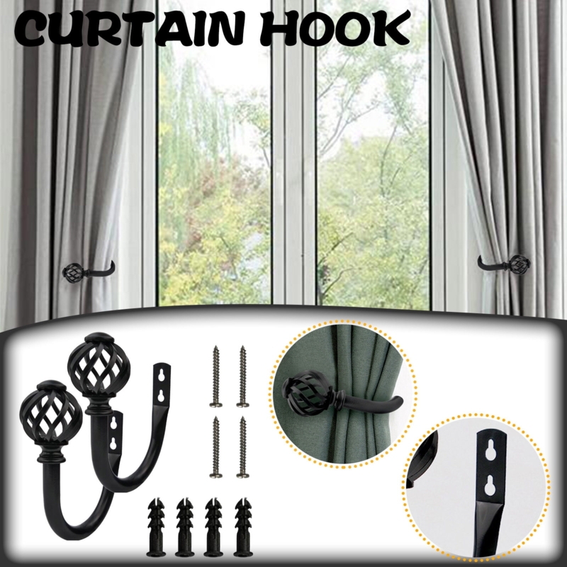 Curtain Holdback Traditional Matte Black with Twisted Metal Cage Finial