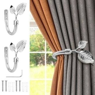 Curtain Holdback Transitional Silver Toned Metal with Textured Leaf Motif