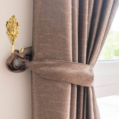 Curtain Holdback with Floral Relief for Chocolate Brown Curtains, Vintage