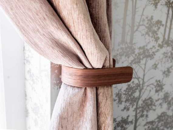 Curtain Holdback Wood Toned U-Shaped with Curved Profile