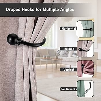Curtain Holdbacks: Matte Black Metal with Versatile Multi-Angle Mount