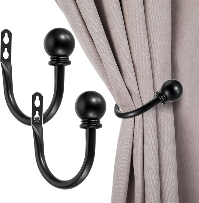 Curtain Holdbacks: Minimalist U-Shaped Design in Matte Black Finish