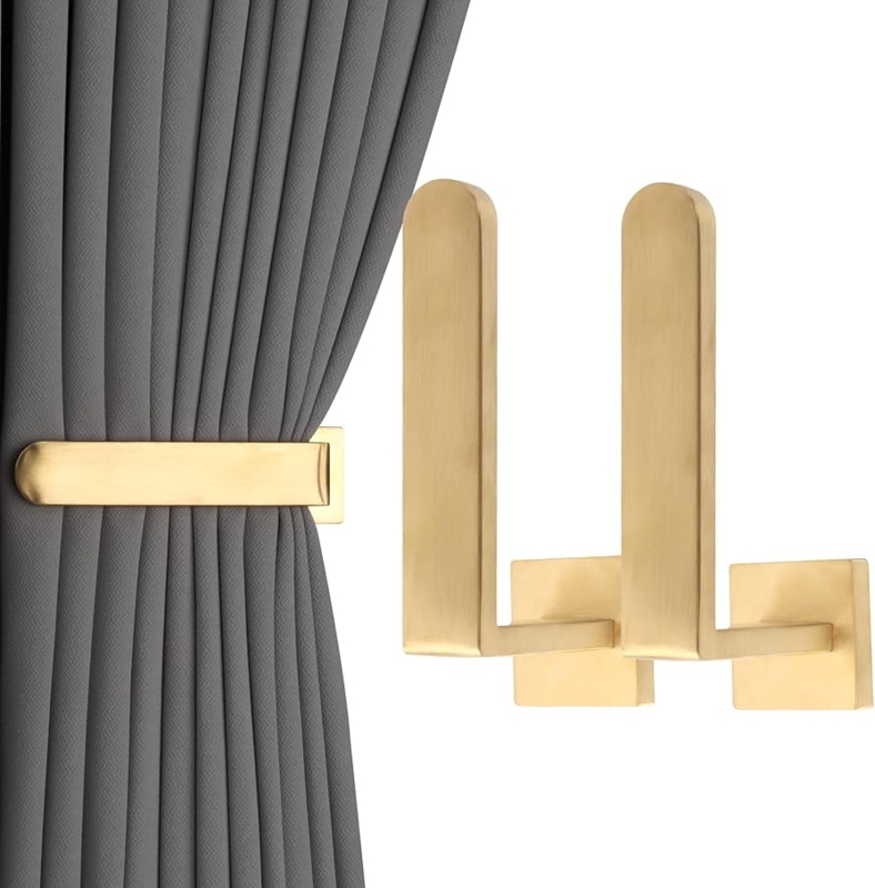 Curtain Holdbacks: Modern Brushed Gold U-Shaped with Square Base