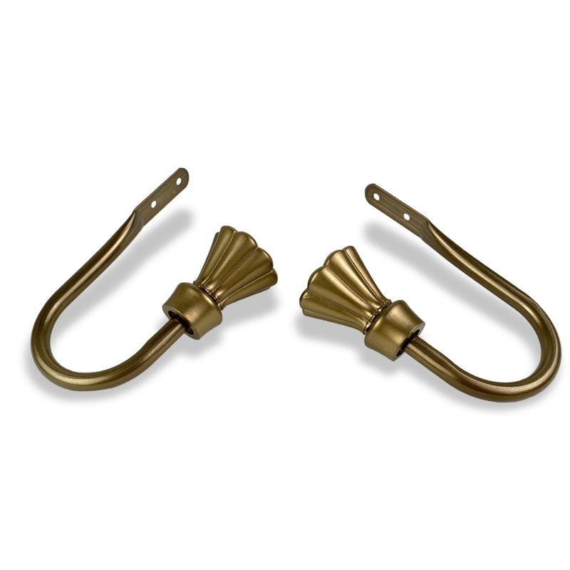 Curtain Holdbacks, Traditional Fluted Finial, Satin Gold Finish