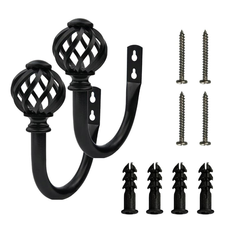 Curtain Holdbacks: Traditional Matte Black with Spiral Cage Finial