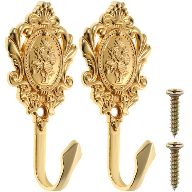 Curtain Hooks with Rose Motif & Ornate Scrollwork, Vintage Style Hardware