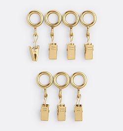 Curtain Rings with Clips Gold Finish | Brass Drapery Hardware Set