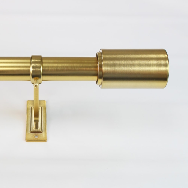 Curtain Rod Cylindrical Finial Brushed Gold | Modern Minimalist Gold Window Rod