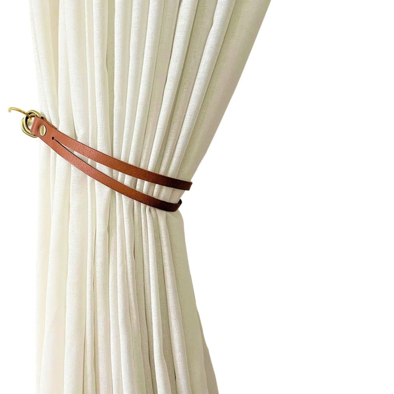 Curtain Tie Back Modern Dual Strap Leather-Like with Gold Hardware