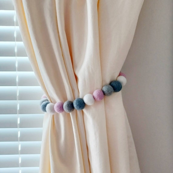 Curtain Tie Back Whimsical Pastel Felt Ball Beaded String Design
