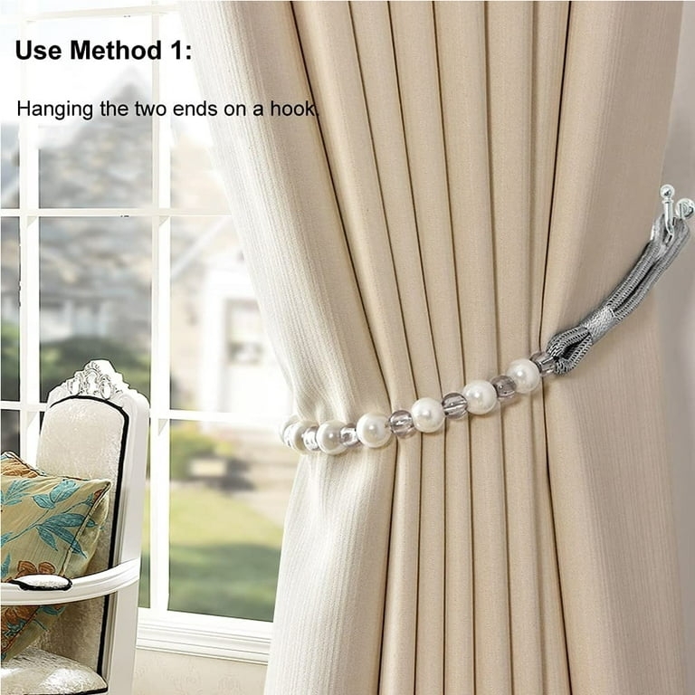 Curtain Tieback Elegant Pearl Beaded Strand with Braided Loop Ends
