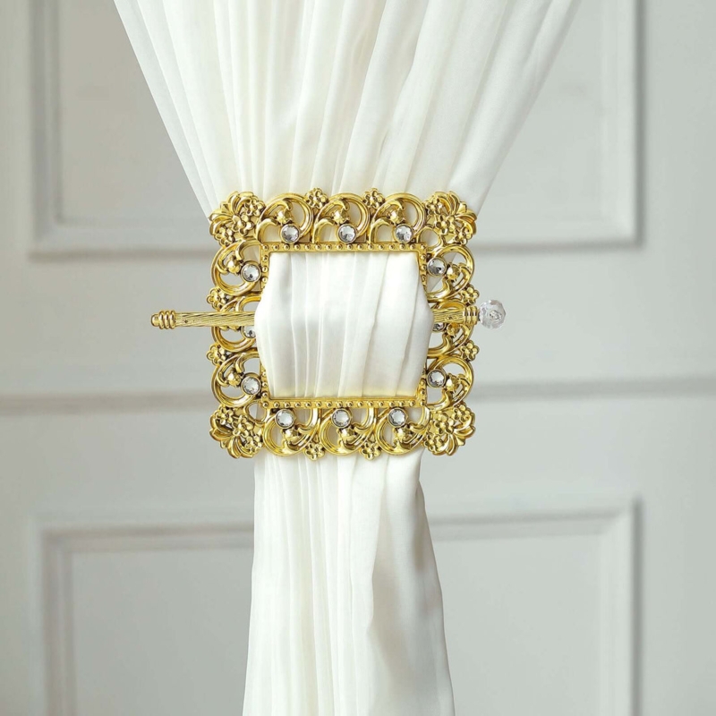 Curtain Tieback in Barrette Style, Square Shape with Crystal Accents, Glam