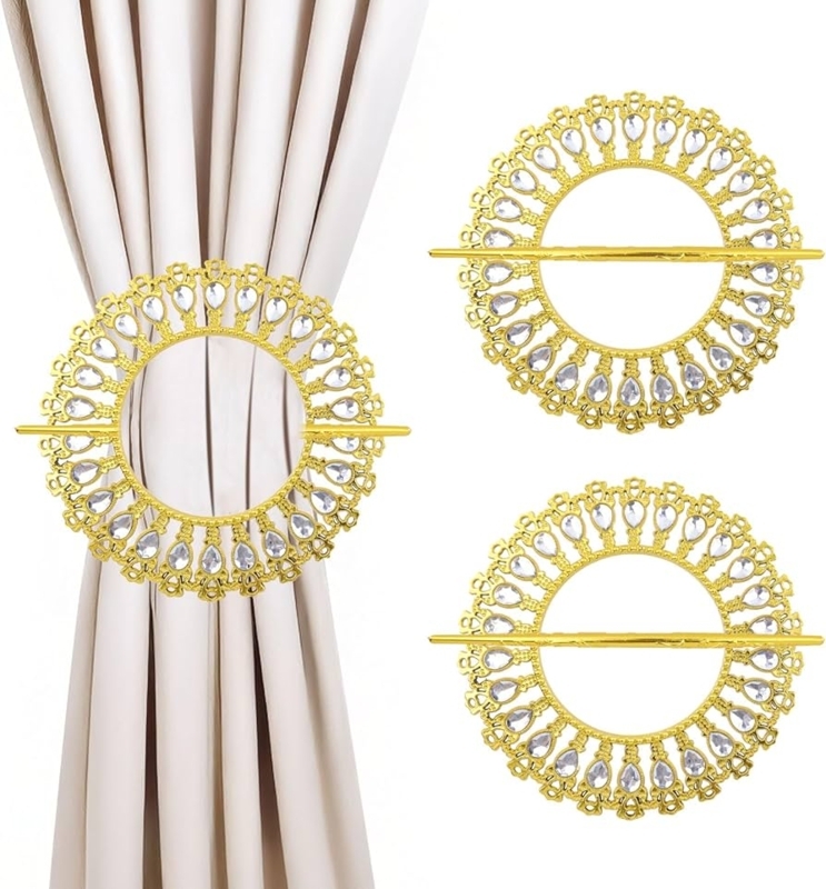 Curtain Tieback Pin, Sunburst Design with Teardrop Accents, Glam Hardware