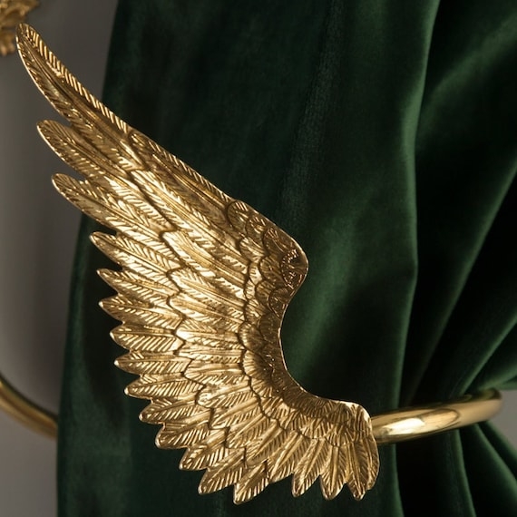 Curtain Tieback with Angel Wing Design, Antique Gold Maximalist Hardware