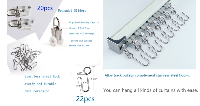 Curtain Track Hardware Accessories including Silent Gliders and Hooks