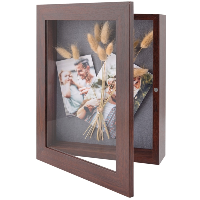 Dark Brown Shadow Box Frame Hinged Door Deep Charcoal Interior